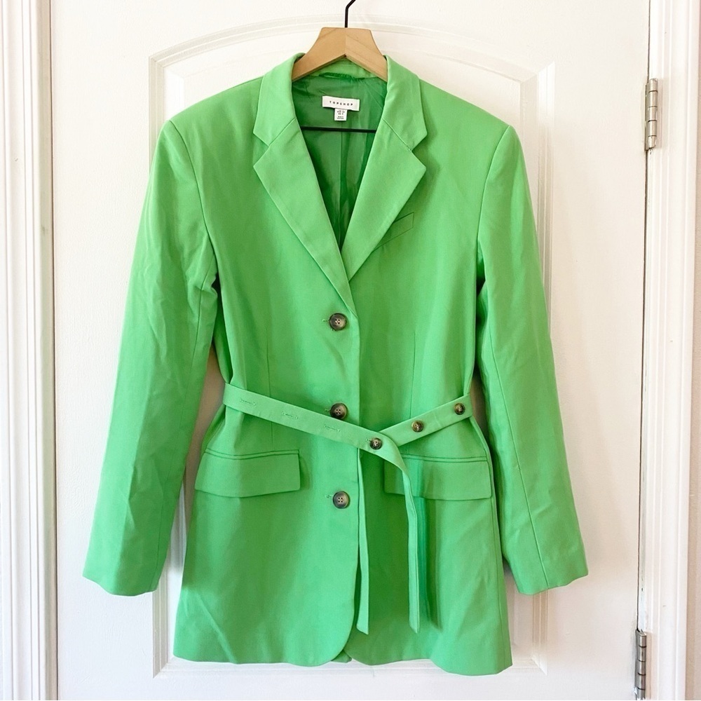 TOPSHOP Neon Green Longline Belted Blazer NWOT - Picture 1 of 9